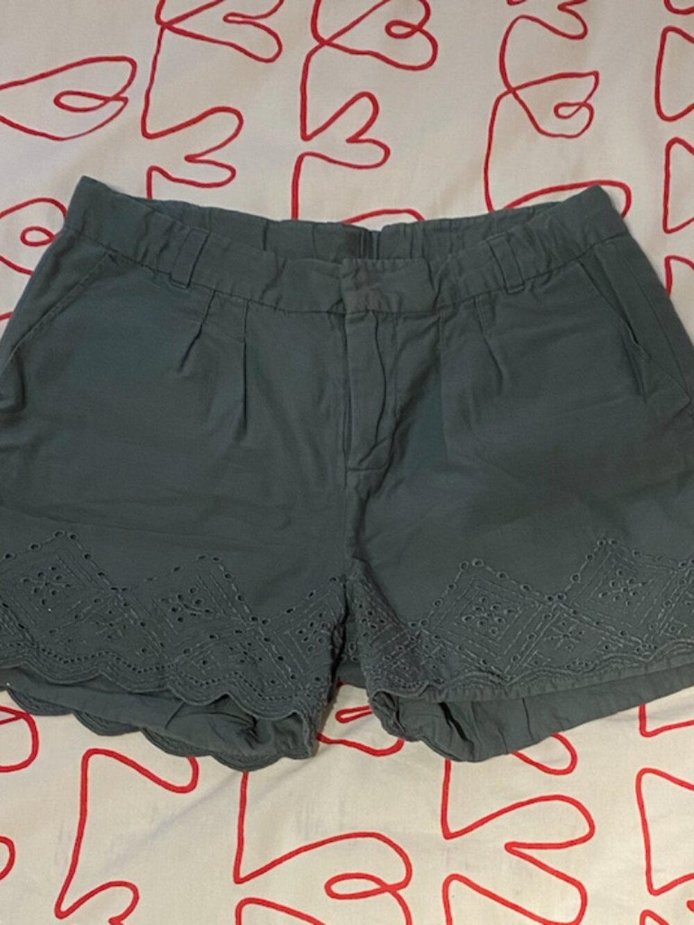 Gap Kids Girls Sage Green Eyelet Lace Hem Cotton Shorts 14